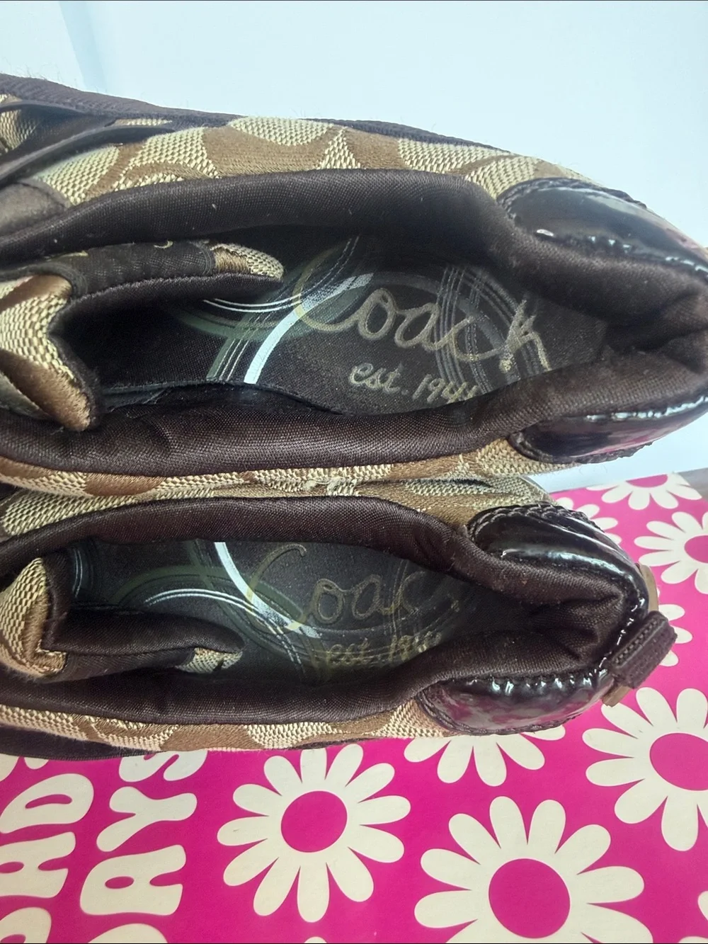 Coach Brown Signature Ribbon Slip-On Sneakers with Suede Trim‎